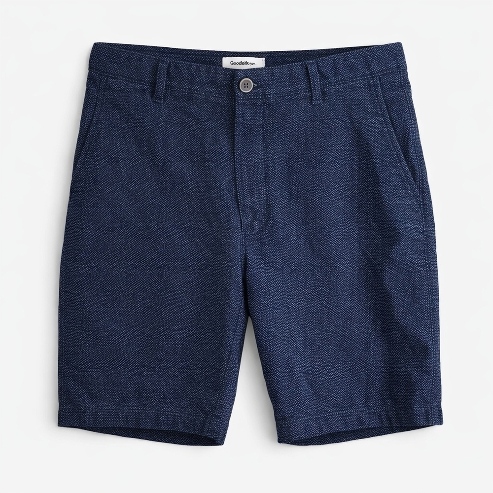 Goodfellow & Co Linden Shorts Mens 36 Blue Micro Dot Flat Front Casual Preppy.